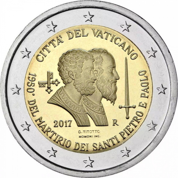 (16) Монета Ватикан 2017 год 2 евро &quot;1950-летие смерти Петра и Павла&quot;   Буклет с маркой