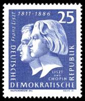 (1961-054) Марка Германия (ГДР) "Лист и Шопен"    Ференц Лист III Θ