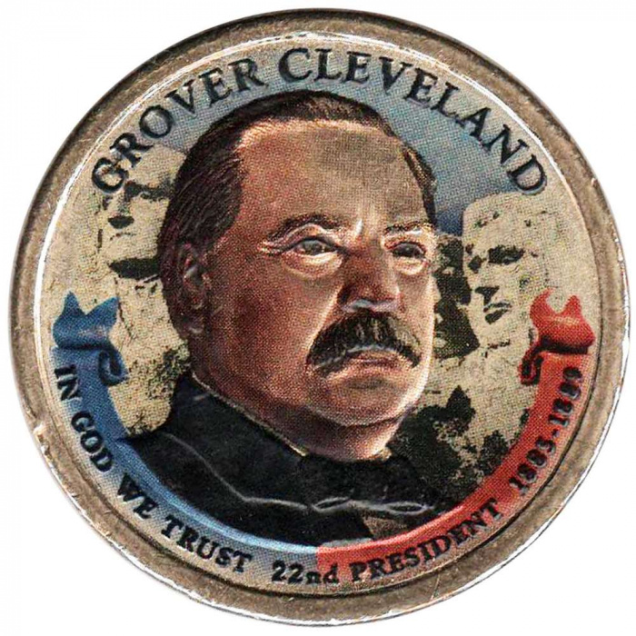 (22p) Монета США 2012 год 1 доллар &quot;Гровер Кливленд - первый срок&quot;  Вариант №2 Латунь  COLOR. Цветна