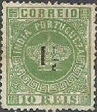 (№1881-98) Марка Португальская Индия 1881 год "Корона с доплатой", Гашеная