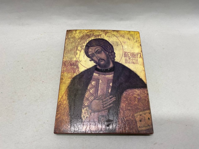 Икона Александра Невского печатная на деревянной доске 16*21 см