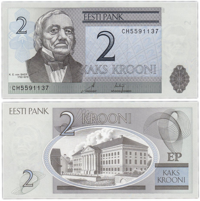 (2007) Банкнота Эстония 2007 год 2 кроны &quot;Карл Бэр&quot;   XF