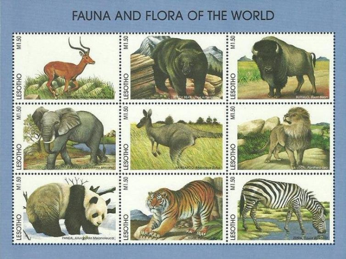 (№1998-1266) Лист марок Лесото 1998 год &quot;126674 Дикой Природы Мино&quot;, Гашеный