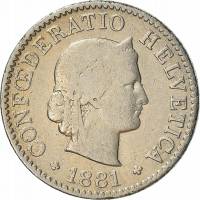 (1881) Монета Швейцария 1881 год 5 раппенов   Медь-Никель  VF