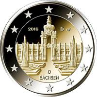 017 Монета Германия (ФРГ) 2016 год 2 евро Саксония Двор D Биметалл  VF