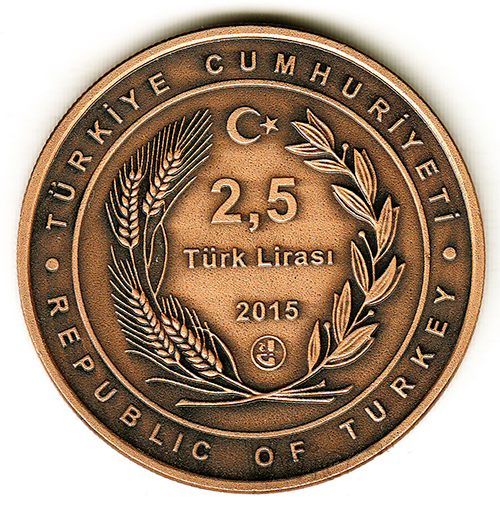 (2015) Монета Турция 2015 год 2 1/2 лиры &quot;Эсминец Муавенет-и Миллие&quot;  Бронза  UNC