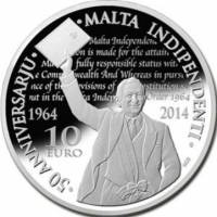 (№2014) Монета Мальта 2014 год 10 Euro (50-летия Независимости Мальты)