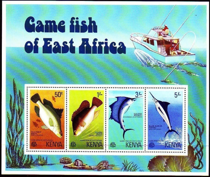 (№1977-4) Блок марок Кения 1977 год &quot;Рыбы Мино 6669&quot;, Гашеный