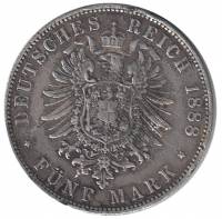 (1888) Монета Германия 1888 год 5 марок "Кайзер Фридрих"  Серебро Ag 900  F