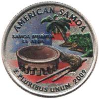 (054d) Монета США 2009 год 25 центов "Американское Самоа"  Вариант №2 Медь-Никель  COLOR. Цветная