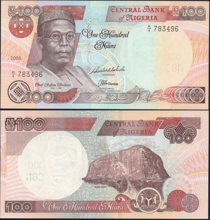 (2005) Банкнота Нигерия 2005 год 100 найра &quot;Обафеми Аволово&quot;   UNC