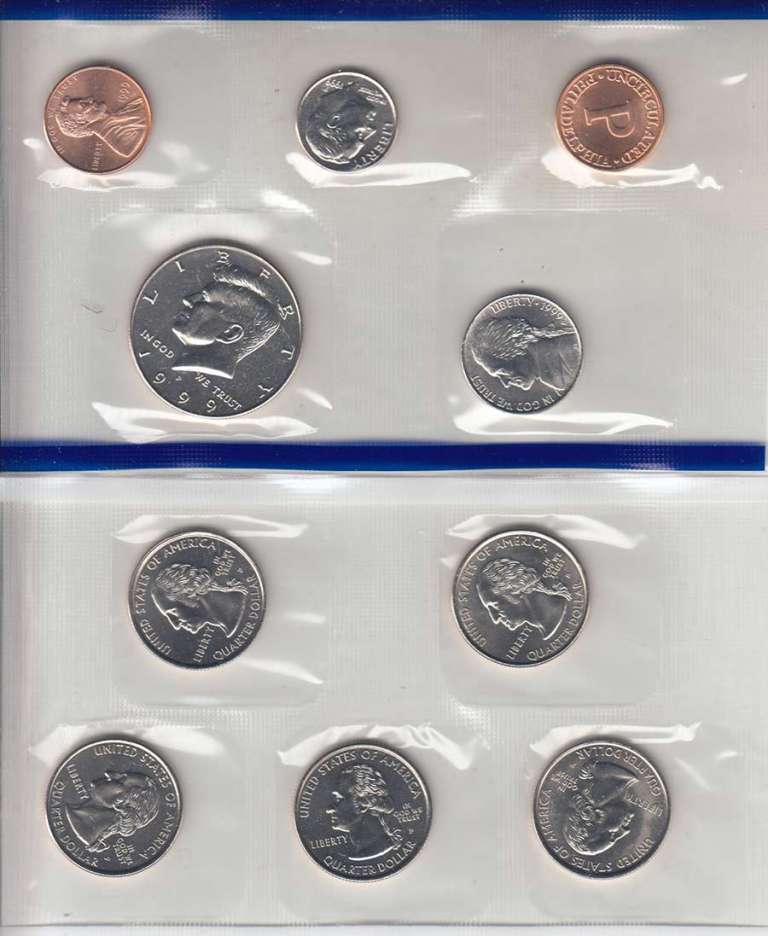 (1999p, 9 м. + ж.) Набор США 1999 год  И 4 монеты остальных номиналов  UNC