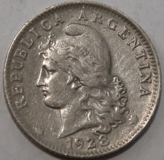 (1928) Монета Аргентина 1928 год 20 центаво &quot;Марианна&quot;  Медь-Никель  VF