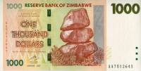 Банкнота Зимбабве 2007 год 1 000 долларов Балансирующие скалы   UNC