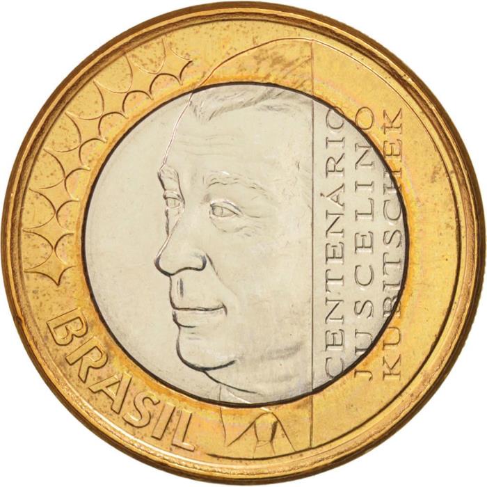  Монета Бразилия 2002 год 1     Биметалл  UNC