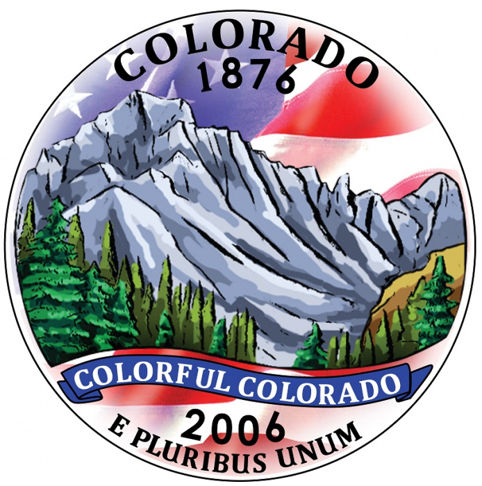 (038p) Монета США 2006 год 25 центов &quot;Колорадо&quot;  Вариант №2 Медь-Никель  COLOR. Цветная