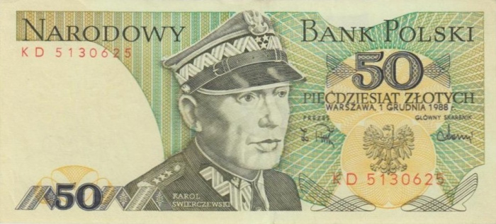 (1988) Банкнота Польша 1988 год 50 злотых &quot;Кароль Сверчевский&quot;   UNC