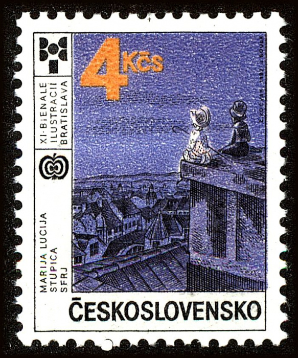(1987-034) Марка Чехословакия &quot;На крыше&quot;    Биеннале детских книжных иллюстрации, Братислава I Θ