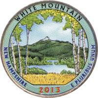 (016d) Монета США 2013 год 25 центов "Белые горы"  Вариант №1 Медь-Никель  COLOR. Цветная