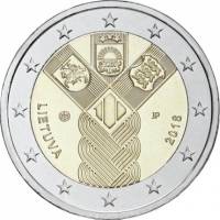 (005) Монета Литва 2018 год 2 евро "100 лет независимости Прибалтики"  Биметалл  UNC