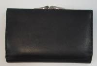 Кошелёк женский "YvesSaintLaurent" Натуральная кожа, 2 отделения с отсеками, Клепка, поцелуй, Чёрный