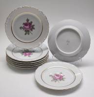 Тарелки десертные 8 штук Kahla Кахла фарфор ГДР диаметр 17,5 см роза золоченый край