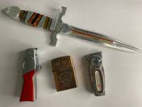Зажигалка 3 шт, газовые и бензиновая и ручка в форме ножа