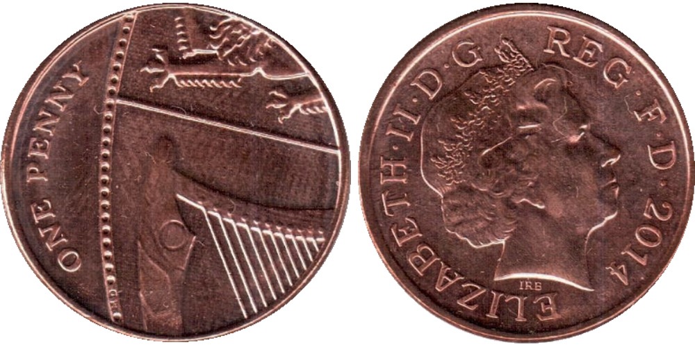 (2014) Монета Великобритания 2014 год 1 пенни &quot;Гербовой щит&quot;  Бронза  Буклет
