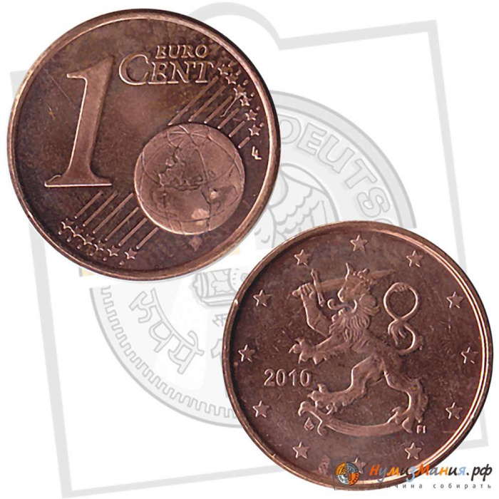 (2010) Монета Финляндия 2010 год 1 евроцент  3-й тип образца 2008, буквы FI, знак МД у канта  UNC