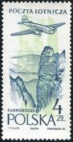 (1957-048) Марка Польша "Крконоше"   Самолет над городами III O