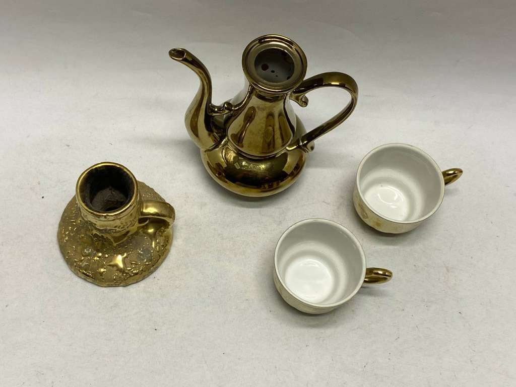 Кувшин, 2 чашки и посвечник, керамика