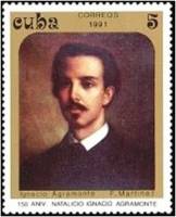 (№3545) Марка Куба 1991 год "Аграмонте г Loynaz 18411873 военных", Гашеная