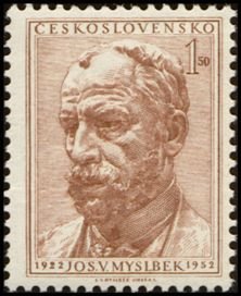 (1952-034) Марка Чехословакия &quot;В. Мысльбек (Красно-коричневая)&quot;    30 лет со дня смерти Вацлава Мысл