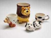 Чашки кружки детские 3 штуки керамика зверюшки Собака Медвежонок Далмантинец (с блюдцем)