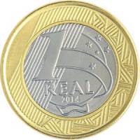 (№2014km688) Монета Бразилия 2014 год 1 Real (XXXI летних Олимпийских игр 2016 в Рио плавание)