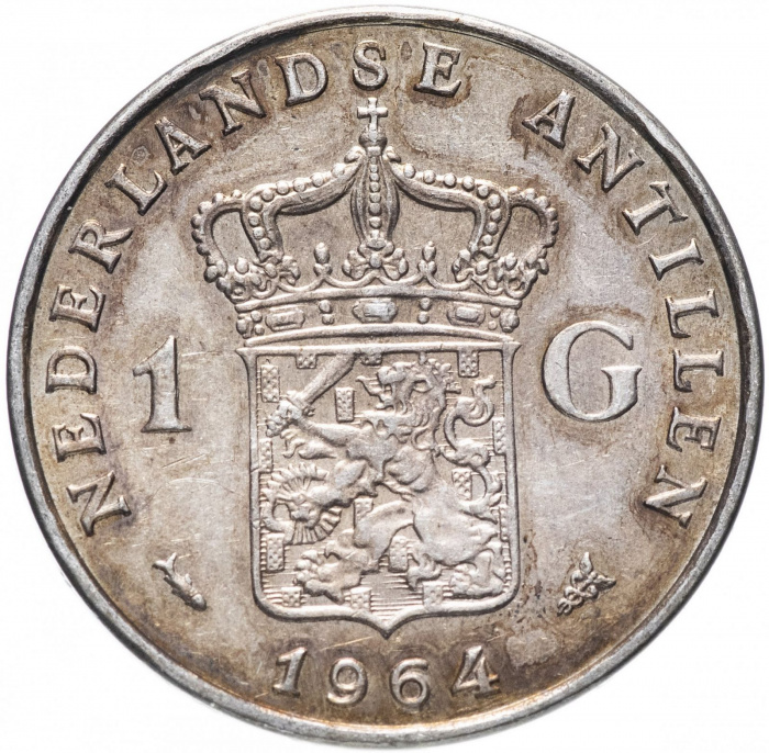 (1964) Монета Нидерландские Антильские острова 1964 год 1 гульден &quot;Королева Юлиана&quot;  Серебро Ag 720 
