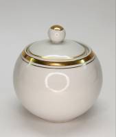 Сахарница Рига СССР белая с золотой полоской высота 12 см