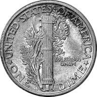 (1943) Монета США 1943 год 10 центов   Свобода в колпаке с крыльями (Меркурий) Серебро Ag 900  VF
