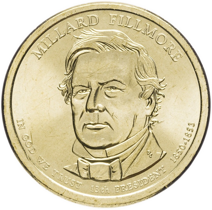 13d Монета США 2010 год 1 доллар Миллард Филлмор 2010 год Латунь  UNC