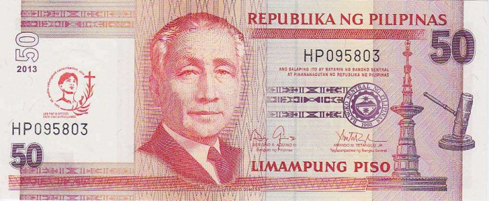 (2013) Банкнота Филиппины 2013 год 50 песо &quot;Канонизация Святого Педро Калунгсода&quot; Надпечатка  UNC