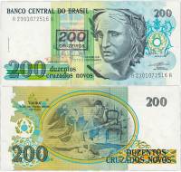 1990 Банкнота Бразилия 1990 год 200 крузейро Надп на 200 новых крузадо 1989   UNC