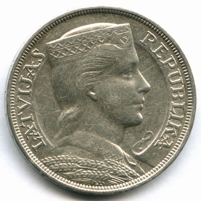 1929 Монета Латвия 1929 год 5 лат Милда  Серебро Ag 835  XF
