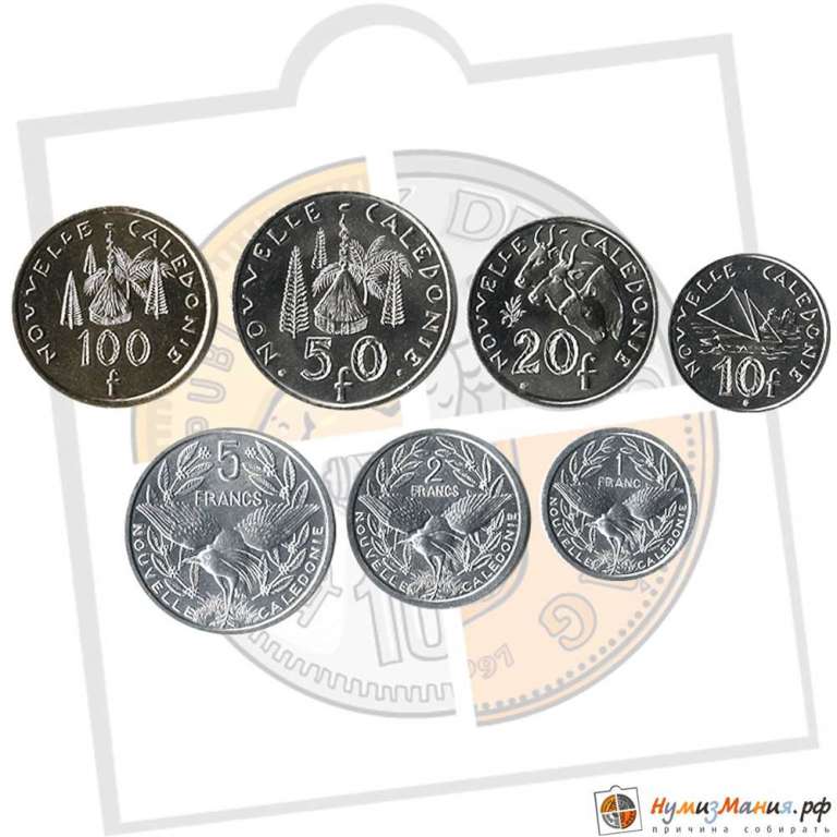 Набор монет Новая Каледония (Франция) (7 монет) 2009-12гг, 1, 2, 5, 10, 20, 50 и 100 франков