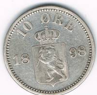 (№1875km350) Монета Норвегия 1875 год 10 Oslash;re