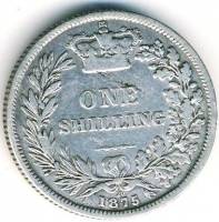 (1875) Монета Великобритания 1875 год 1 шиллинг "Королева Виктория"  Серебро Ag 925  VF