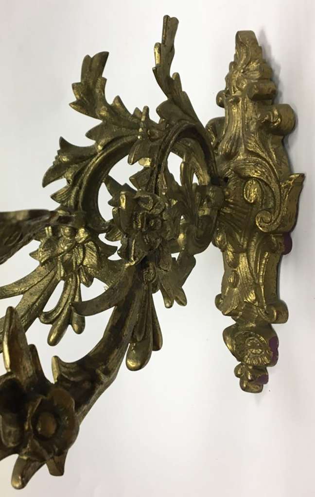 Канделябр (подсвечник) настенный двухрожковый, бронза, XIX век (сост. на фото)