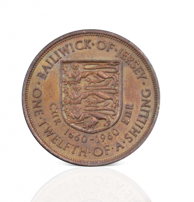 (1960) Монета Остров Джерси 1960 год 1/12 шиллинга &quot;Карл II. 300 лет коронации&quot;  Медь  XF