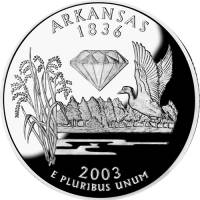 (025s, Ag) Монета США 2003 год 25 центов "Арканзас"  Медь-Никель  PROOF