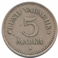 (1924) Монета Эстония 1924 год 5 марок   Медь-Никель  VF