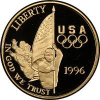 (1996w, знаменосец) Монета США 1996 год 5 долларов   Олимпийские игры в Атланте  AU
